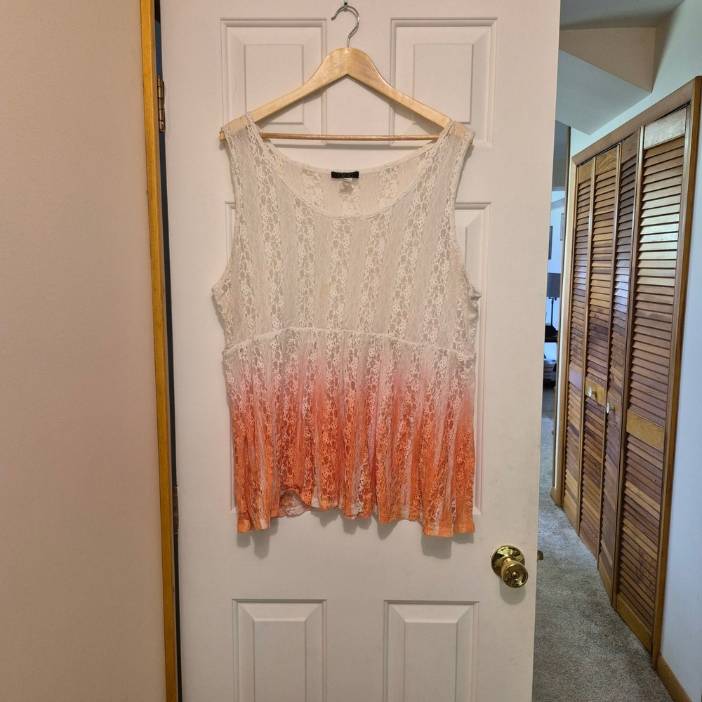 Deb Womens 3XL White Orange Ombre Floral Lace Babydoll Tank Top Sleeveless 10626